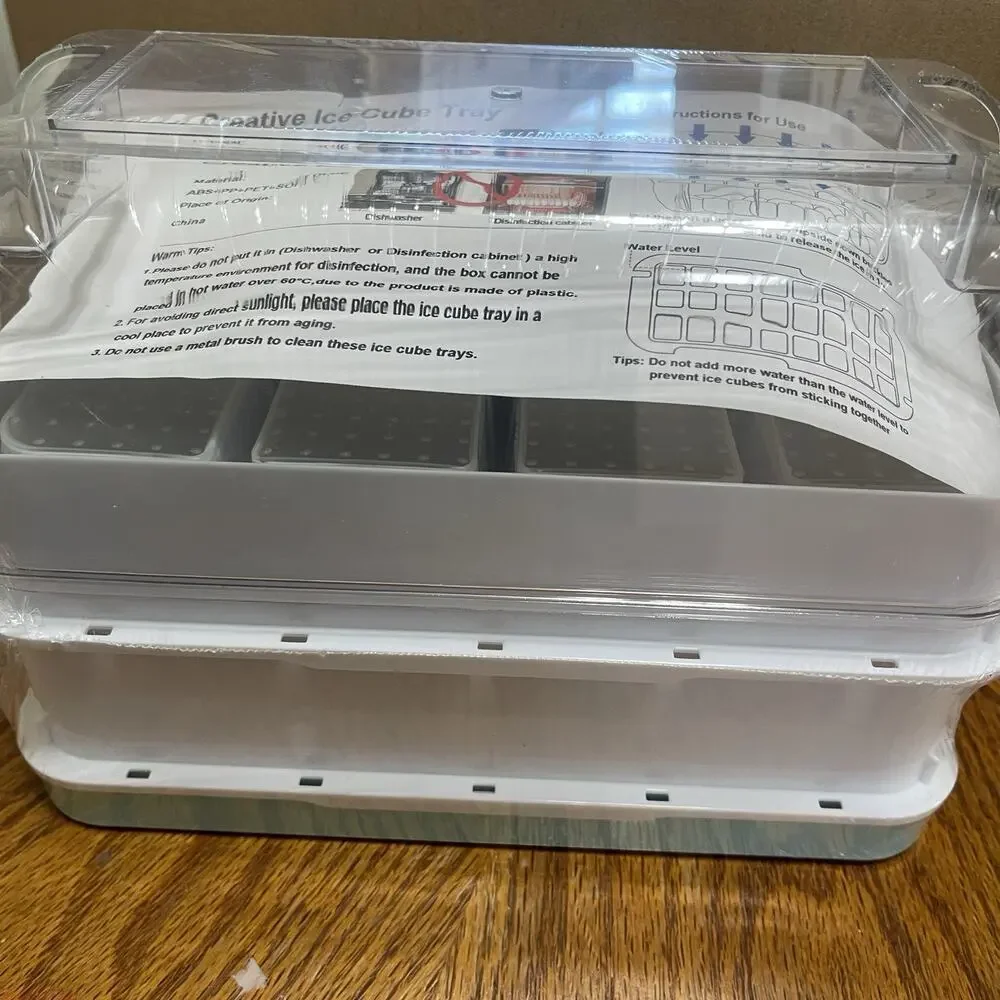 2 GiantPush Silicone‎ Large 2-Inch Ice Cube Tray with Lid, Two Tier Set BLUE